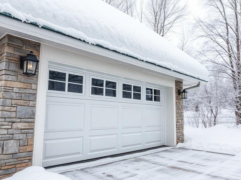 Insulated garage door in snowy winter weather with proper cold weather protection